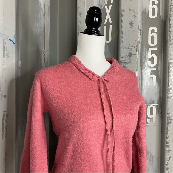 Vintage Wool Bright Pink Ribbon Tie Sweater S - Picture 2 of 10